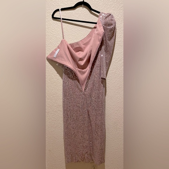 NWT Mac Duggal Sequins One Shoulder Faux Wrap Dress Mauve Multi Color Size 4 - Picture 7 of 12